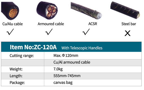 مشخصات کابل بر جغجغه ای دسته تلسکوپی ZC-120A زوپر Zupper