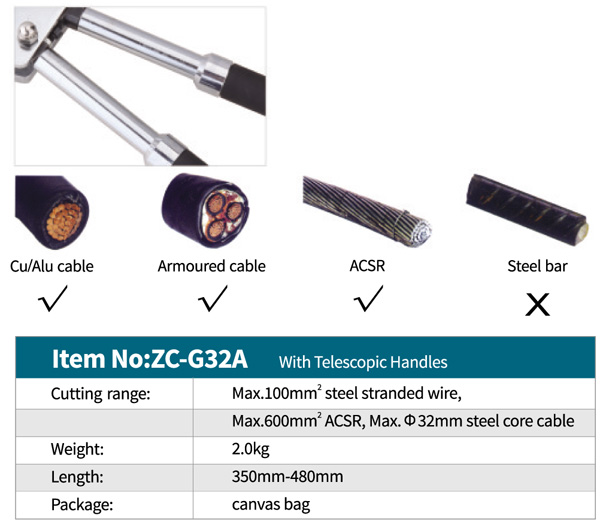مشخصات قیچی کابل بر جغجغه ای ZC-G32A زوپر