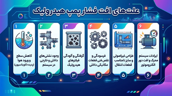 دلایل افت فشار پمپ هیدرولیک چیست و چگونه باید آن را رفع کرد؟ بررسی جامع علت افت فشار پمپ هیدرولیک