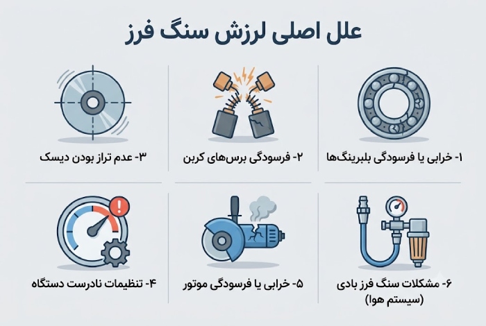 بررسی 6 علت لرزش سنگ فرز و آموزش رفع آن علت لرزش سنگ فرز، راه حلها و خطرات