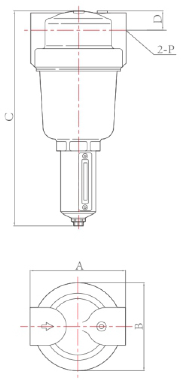 فیلتر 2 اینچ بوستون پنوماتیک تایوان مدل BP-1F50-09MA نقشه ابعاد و اندازه فیلتر 2 اینچ بوستون پنوماتیک